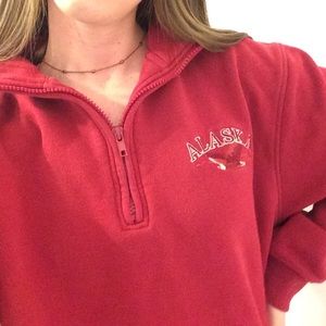 Red Embroidered Alaska Zip Up Pullover